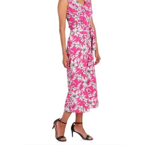 Beige By Eci Floral Pink Colorful Jumpsuit Sz L Tropical Resortwear Party - Picture 1 of 13